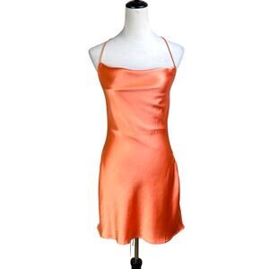 Le Lis NWT Orange Satin Open Back Lace Up Mini Slip Dress